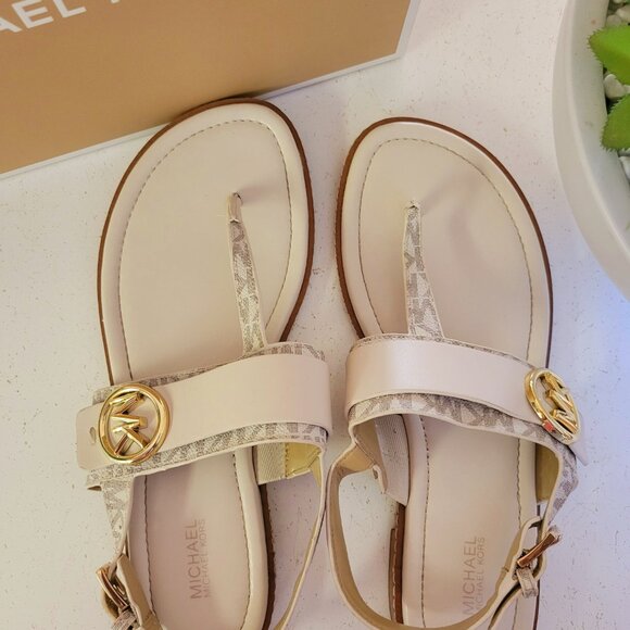 Michael Kors Signature Logo and Leather T-Strap Sandal - Picture 4 of 5